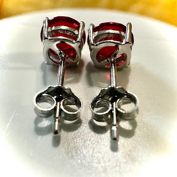 Red Ruby 925 Sterling Silver Stud Earrings for Women 6MM lab-created Ruby Studs - Picture 8 of 10